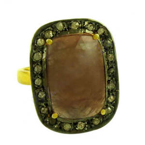 Sapphire & Diamond <b>Ring</b> for <b>Women</b> Gold Plating Finish Trendy Religious Style Geometric Gemstone Inlay - Product Image 3