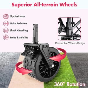 THCW10215-Vagón plegable extendido con grandes ruedas de playa todo terreno con frenos y soportes para bebidas, Rosa - Product Image 6