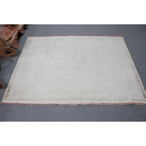 Tapis de 5,9 x 4,4 pieds, tapis turc vintage, tapis en laine blanc et rouge ombré - Product Image 1