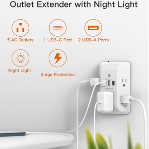 5-en-1 LED veilleuse <span class=keywords><strong>sortie</strong></span> Extender capteur marche/arrêt automatique crépuscule <span class=keywords><strong>aube</strong></span> mur bande de puissance parasurtenseur 15A courant nominal 125V - Product Image 2