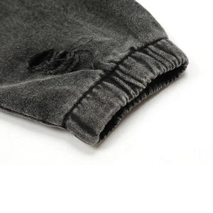 Hoodies Men Custom logo 500 Gsm Heavyweight Thick <b>Cropped</b> Vintage Acid Wash <b>Zip</b> up Distressed Embroidery Patch <b>Hoodie</b> - Product Image 6