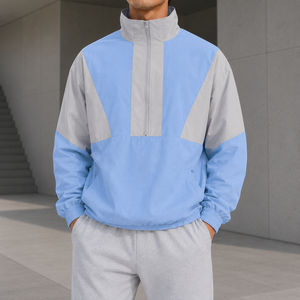 Chaqueta Cortavientos Ligera Personalizada OEM para Hombre, Impermeable, Resistente al Viento, para Correr al Aire Libre, con Media Cremallera, Estilo Anorak, con Bloques de Color, Proveedor - Product Image 1