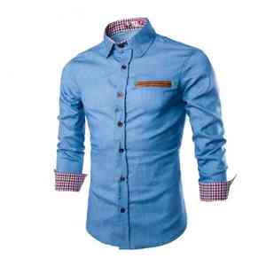 Camisa de mezclilla de moda para hombre, informal, de otoño, de manga larga, ajustada, de algodón, para uso diario. - Product Image 4