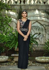 Latest Designer Pallu Full <b>Stitched</b> Ready Wear Heavy Embroidery Waist Belt Saree for Women FABZONE Yatri Indian Special Occasion - Product Image 3