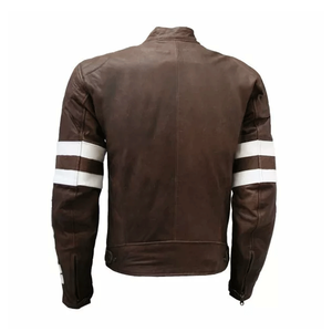Nouvelle veste de motard coupe ajustée en cuir d'agneau véritable marron pour homme avec col montant personnalisable - Product Image 2