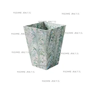 Handmade Solid Wood Dust Waste Bin Highest Quality Hand Painted Customized Shape Trash Bin From India