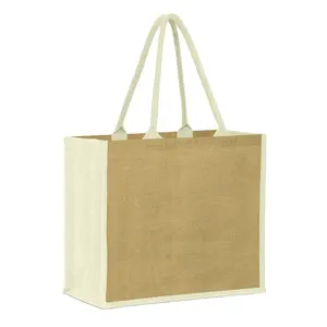 出口导向畅销时尚定制标志印花女式亚麻手提包可重复使用手柄礼品购物产品手提包黄麻