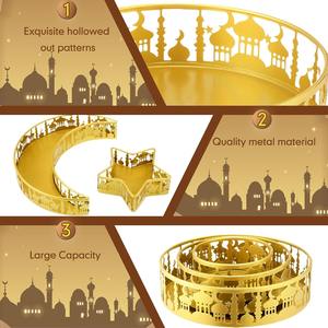 Bandeja DE SERVICIO DE METAL islámico con diseño de estrella lunar y mezquita, perfecta para fechas de Iftar de Ramadán, frutas secas y regalos de Eid - Product Image 4