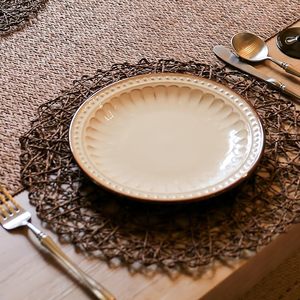 Antique-Style Natural Non-Slip Heat Resistant Round Placemat Paper Braided Indoor Outdoor Dining <b>Table</b> <b>Mats</b> & Pads Classic Style - Product Image 6