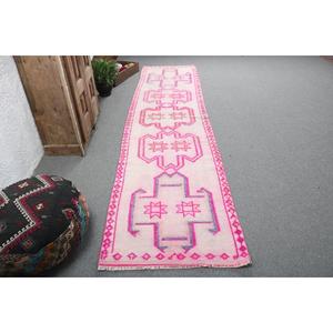 Turkish <b>Runner</b> <b>Rug</b> 2.8x12.1 ft, Vintage Herki Pink Ombr Wool <b>Rug</b> - Product Image 1