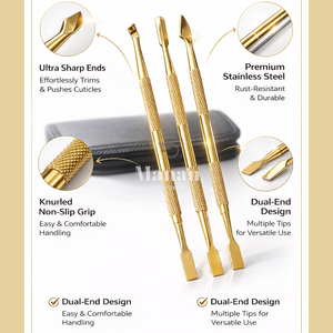 Gold Dual-End Cuticle Pusher Set Case Stainless Steel <b>Nail</b> Care <b>Kit</b> Manicure Pedicure Tools Custom Packaging Logo OEM Supplier - Product Image 2