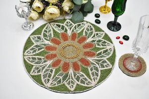 ที่รองแก้วแก้วขนาด14นิ้วทำด้วยมือแผ่นรองแก้วลูกปัดสีเขียวลูกปัดสวยงามทันสมัยสำหรับตกแต่งบ้าน - Product Image 2