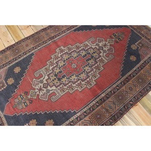 Tapis turc 4,8x7,7 pieds, vintage, respectueux de l'environnement, avec support en latex, tapis traditionnel en laine rouge et bleu patchwork - Product Image 2