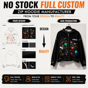 OEM Customized High Quality Flat Embroidery Contrasting Color Thread Hoodies Autumn Graffiti Distressed Full Zipper Hoodies <b>Men</b> - Product Image 2