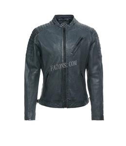 Blouson en cuir véritable pour homme, style motard, col montant, délavé et vieilli, décontracté, vintage, tendance, OEM - Product Image 1