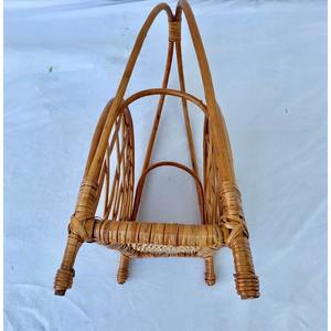 Mid Century Rattan Newspaper Stand Vintage Bamboo <b>Magazine</b> <b>Holder</b> Storage Basket From 70's - Product Image 5