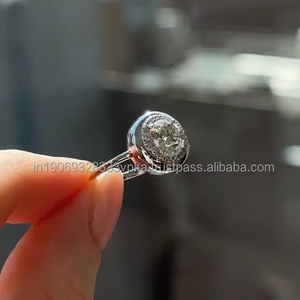 Precioso anillo de bodas de compromiso de Plata de Ley 925, corte de botón de caramelo, diamante simulado, diseño de Halo de moissanita, regalo chapado en oro - Product Image 3