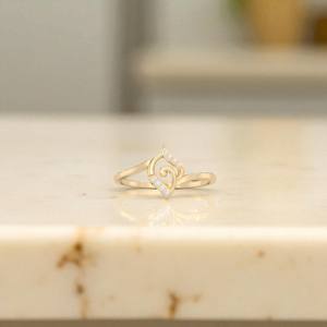 แหวนทองคำแท้10K/14K ลายดอกไม้ VVS-VS เพชรโมอิส E-F กะรัต/0.03กะรัตดีไซน์แอบสแตรกต์/18K - Product Image 6