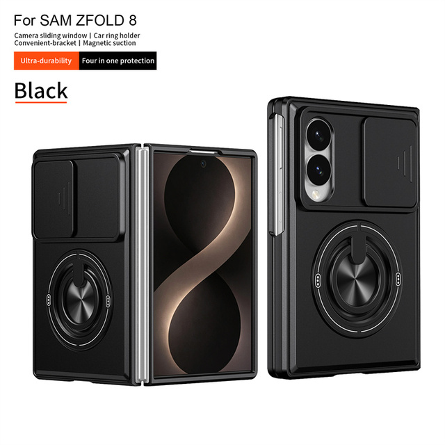 Foldable Case for Motorola Razr Fold 2026 Magnetic Ring Stander Shockproof Sliding Window Lens Protection Anti-Drop Phone Cover