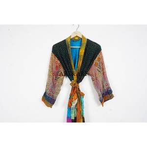 Recycled Silk Sari Kimono Bohemian Nightgown Women's Sexy Vintage Elegant Casual Hippie - Product Image 2