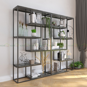 Étagère en métal élégante en forme de L avec bois de caoutchouc pour la décoration du salon - KTB68034 - Product Image 1