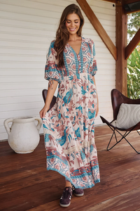 High Quality Vintage Boho Print Custom Boho <b>Beach</b> Holiday Women Summer Sleeveless Lace up Embroidery a Line Maxi <b>Dress</b> - Product Image 4