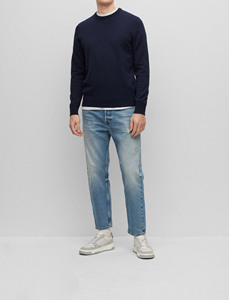 Pull d'hiver pour homme personnalisable OEM ODM, couleur unie, col rond, manches longues, tricoté, ample, anti-boulochage, viscose/coton - Product Image 3