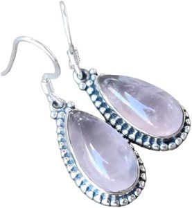 Pendiente de gota para mujer, pendientes Unisex de piedras preciosas de cuarzo rosa Natural, joyería hecha a mano de boda de Navidad, pendiente de Plata de Ley 925 - Product Image 4