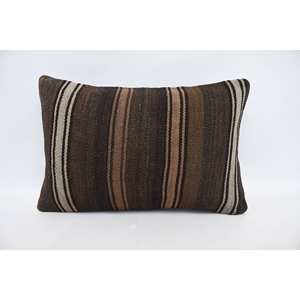 Rustique 16x24 marron laine Kilim oreiller luxe Vintage moelleux impression tissé Accent literie Portable pour Noël - Product Image 1