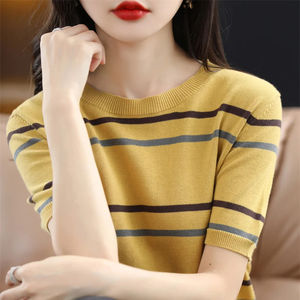 Femmes été 100% coton à manches courtes col solide respirant séchage rapide coupe régulière décontracté mode T-shirt couleurs personnalisées OEM - Product Image 2