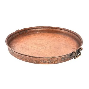 Bandeja de servicio de cobre Artesanía Diseñador martillado Diseñador redondo Tamaño y diseño personalizados Bandeja de aperitivos de cobre puro - Product Image 5
