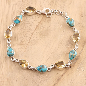 Pulsera de Eslabones con Citrino y Turquesa de Nuevo Diseño en Plata de Ley 925, Joyería Bohemia Hecha a Mano, Idea de Regalo, Precio al por Mayor - Product Image 4
