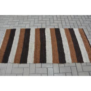 Vintage Rug, Accent 2.8x6.2 ft Turkish Rug, <b>Brown</b> White Moroccan <b>Wool</b> Rug - Product Image 3