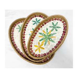 Plateau de service en rotin naturel de vente chaude plateau d'incrustation de nacre fabriquée de bonne qualité - Product Image 1