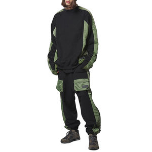 Sweat à capuche pour homme en molleton vintage à blocs de couleur, surdimensionné, à épaules tombantes, patchwork, en tissu satiné de qualité supérieure - Product Image 2