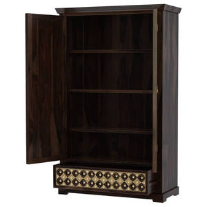 Solid Wood Teak Traditional Wardrobe <b>Armoire</b> Brass Inlay French Country Storage Cabinet for Bedroom Living Room Shelves Large - Product Image 3