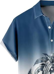 Camisa casual de manga corta para hombre 2024, personalizada, de algodón puro, con contraste de color y estampado de líneas traseras, de secado rápido. - Product Image 4
