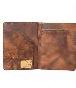 Western <b>A4</b> Length Paper Zipper Hand Tooled Leather Business Conference Customized Genuine Leather Document Portfolio <b>File</b> - Product Image 2