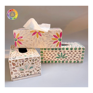 Caja de pañuelos de madera con incrustaciones de nácar hecha a mano de lujo, proveedor de decoración para el hogar, soporte para caja de pañuelos en línea con incrustaciones de nácar - Product Image 6