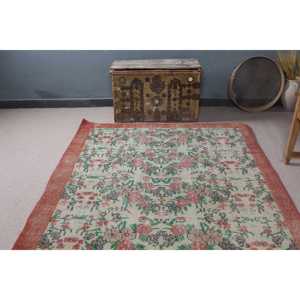 Tapis vintage de grande taille 5,1 x 8,8 pieds, tapis turc, tapis à carreaux rouges - Product Image 4