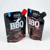 Pochettes souples personnalisées de 100 ml, 150 ml, 200 ml avec bec verseur, qualité alimentaire, pour assaisonnement barbecue, sauce BBQ, salade, chili, ketchup, et sauces épicées