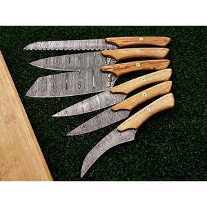 ชุดมีดเชฟ6-Pcs เหล็กดามัสกัสทำด้วยมือกระเป๋าม้วนหนังถังสูงสำหรับการเตรียมผักที่มีประสิทธิภาพการเหลา - Product Image 5