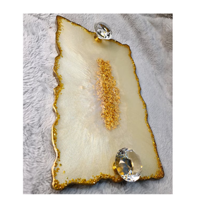 Decorativo con bandeja de resina epoxi y asa para fiestas, bodas, uso y bandeja de servicio de resina para posavasos y Asa de latón - Product Image 4