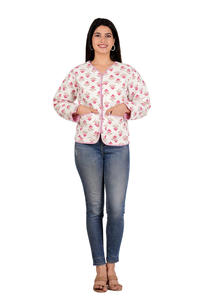 Veste en molleton de coton réversible pour femmes nouvelle main bloc imprimé manteau d'hiver bouton poche automne imprimé veste courte XL-pour les filles - Product Image 6