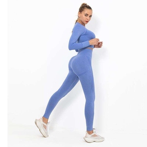Conjunto de Yoga de dos piezas largo de algodón para mujer, venta al por mayor, ropa de Fitness de alta calidad, ropa deportiva transpirable de secado rápido, pantalones cortos ajustados - Product Image 2