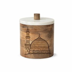Wooden Storage Jar with Arabic Calligraphy and <b>Floral</b> Design Marble Lid Decorative <b>Box</b> for Islamic Home Decor - Product Image 5