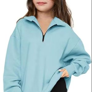 เสื้อสเวตเชิ้ตแบบสวมหัวแขนยาวโอเวอร์ไซส์มีซิปสำหรับเด็กผู้หญิง - Product Image 1