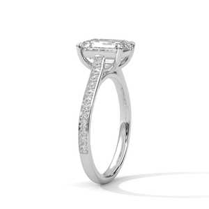 Elegante anillo de compromiso de diamantes de moissanita de corte esmeralda de Plata de Ley I 925, joyería elegante de moda de alta calidad para bodas - Product Image 3