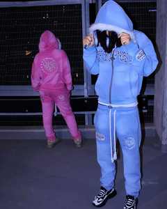 Ensemble de jogging vintage délavé personnalisé Survêtements à fermeture éclair Survêtement à capuche et pantalon de survêtement évasé à jambe droite Ensemble de 2 pièces délavé à l'acide - Product Image 6