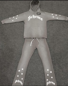 Mélange de coton éponge français personnalisé unisexe poids lourd 100% coton pantalons de survêtement et ensemble de sweat à capuche hommes 600gsm 800gsm ensemble de sweats à capuche - Product Image 2